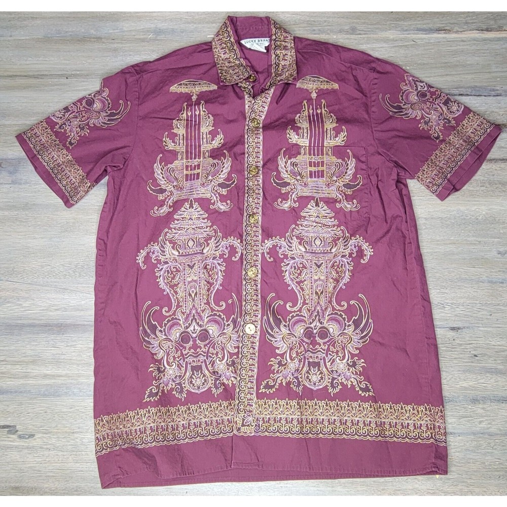 Lucky Brand Island Vibe Maroon Button-Up Shirt Men's Size XS